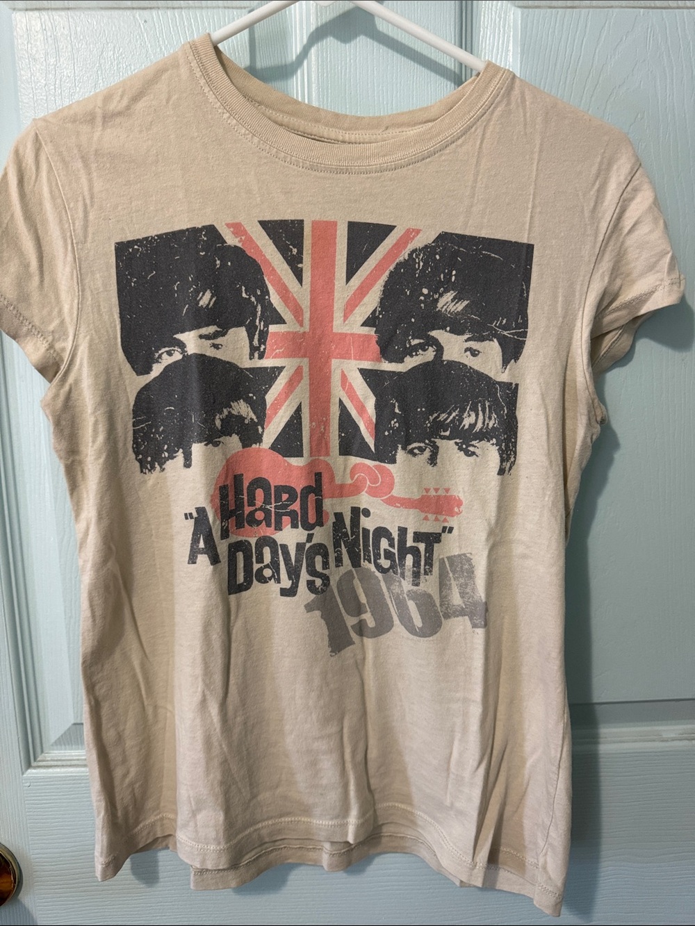Vintage-Inspired "A Hard Day's Night" Graphic Tee - Cream & Black